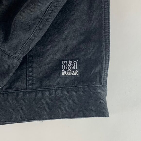 Stussy Classic Gear Black Demin Button Plaid Lined Jacket Mens Large - Picture 4 of 6